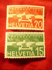2 Timbre Elvetia 1932 - Conferinta dezarmare , val. 15+20C foto