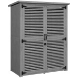 Outsunny Dulap de Grădină 0,83 m&sup2; 127x65x168 cm cu 2 Uși tip Oblon 2 Rafturi 2 M&acirc;nere și Acoperiș Impermeabil Gri | Aosom Romania