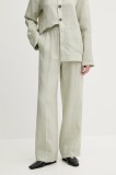 The Sleeper pantaloni din in culoarea verde, drept, high waist, UNPT01P040N