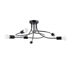 Candelabru Negru Din Oțel Cu 6 Becuri Neregulate De Interior Industrial