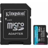 Card Memorie microSDXC Kingston Canvas Go Plus Android A2, 64Gb, Clasa 10 / UHS-1 U3, Cu Adaptor SDCG4/64GB