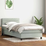 vidaXL Pat box spring cu saltea, gri deschis, 90x210 cm, catifea 3316287