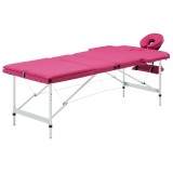 Cumpara ieftin Masa de masaj pliabila, 3 zone, roz, aluminiu