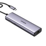 Adaptor multifunctional UGREEN USB C CM512, 2 x USB-A 3.0, 1 x USB-C, 1 x HDMI, 1 x RJ45, 1 x SD, 1 x microSD, Gri