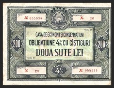 OBLIGAȚIUNE CEC 200 DOUA SUTE LEI CU 4% C&amp;Acirc;ȘTIGURI - CASA DE ECONOMII ȘI CONSEMNAȚIUNI - ROM&amp;Acirc;NIA COMUNISTĂ R.S.R. foto