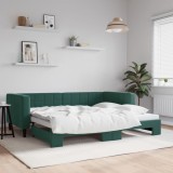 vidaXL Pat de zi cu extensie, verde &icirc;nchis, 90x200 cm, catifea