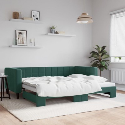 vidaXL Pat de zi cu extensie, verde &amp;icirc;nchis, 90x200 cm, catifea 3196693 foto