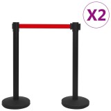 Cumpara ieftin Stalpi cu banda, bariera aeroport, 4 buc., negru, fier