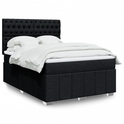 vidaXL Pat box spring cu saltea, negru, 140x190 cm, textil 3293972 foto