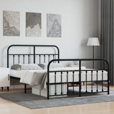 vidaXL Cadru pat metalic cu tăblie de cap/picioare, negru, 140x200 cm