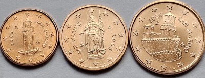 Set 3 monede 1, 2, 5 cents 2006 San Marino, unc, km#440-442 foto