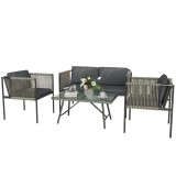 Outsunny Set de Exterior din Rattan 2 Fotolii, Canapea și Măsuță Gri | Aosom Romania