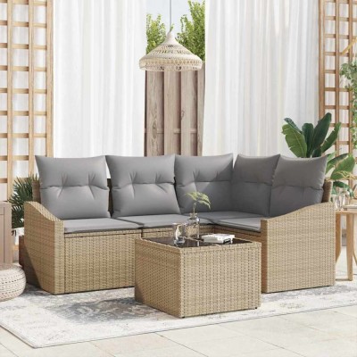 vidaXL Set de canapele pentru grădină 5 pcs Bej Rattan poli 3346710 foto