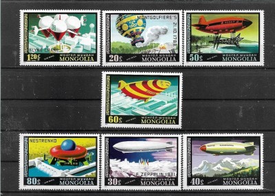 C5896 - Mongolia 1973 -Dirijabile 7v. nestampilate MNH foto