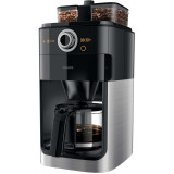 Cafetiera Philips Grind &amp;amp; Brew HD7769/00, 1000 W, vas de sticla, Rasnita de cafea integrata, cronometru, Negru/Metalic