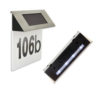 Lampa solara LED, Numar De Casa, Incarcare Solara, Carcasa Otel, Cifre 0-9, Litere A-F, BZRSH foto