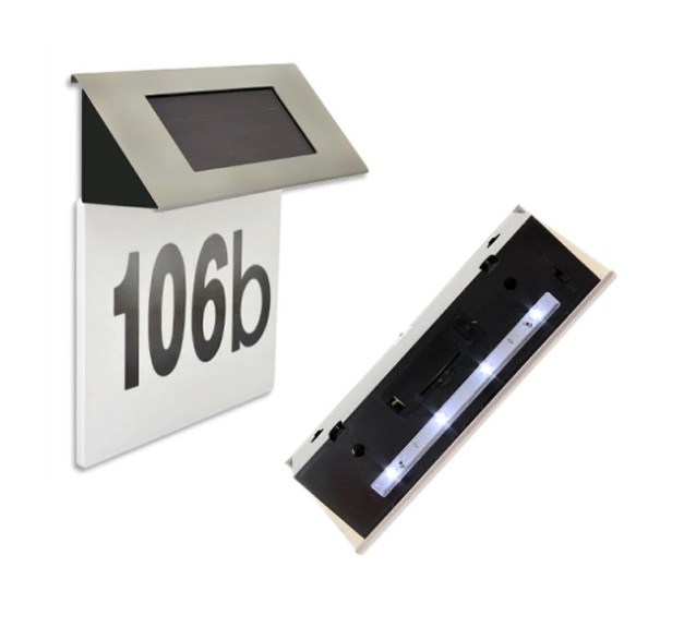 Lampa solara LED, Numar De Casa, Incarcare Solara, Carcasa Otel, Cifre 0-9, Litere A-F, BZRSH