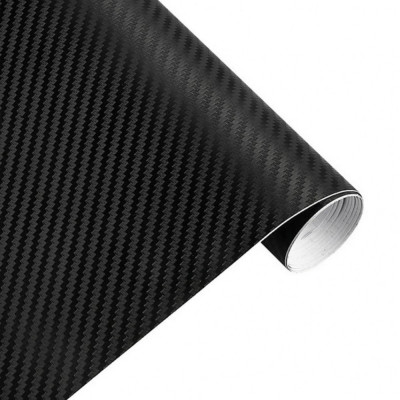 Rola Folie Carbon 3D Negru, 10x1.5m, Tehnologie de Eliminare a Bulelor de Aer foto