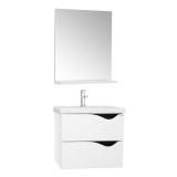 Set mobilier baie suspendat GN0971, front MDF cu lavoar ceramic, 60 cm, 2 sertare, glisiere soft close si oglinda cu polita GN0551, PAL, alb