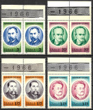 ROM&Acirc;NIA 1966 - LP 636 - ANIVERSĂRI CULTURALE II - PERECHE DIN COALĂ - SERIE MNH, Nestampilat