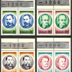 ROMÂNIA 1966 - LP 636 - ANIVERSĂRI CULTURALE II - PERECHE DIN COALĂ - SERIE MNH