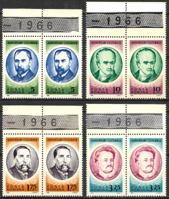 ROM&amp;Acirc;NIA 1966 - LP 636 - ANIVERSĂRI CULTURALE II - PERECHE DIN COALĂ - SERIE MNH foto