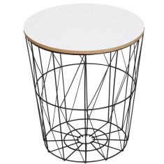 Masa rotunda cu cos depozitare, MDF, baza metalica, negru si alb, 26.5/35x40 cm, Rino, Springos foto