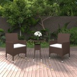 VidaXL Set mobilier bistro, 3 piese, maro, poliratan/sticlă securizată