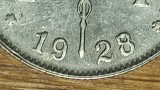 Belgia -extraordinara eroare de batere rara- 1 franc 1928/7 supradata - Albert I, Europa