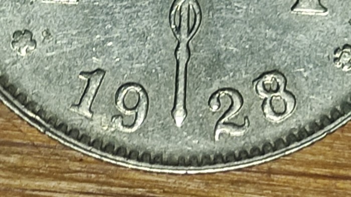 Belgia -extraordinara eroare de batere rara- 1 franc 1928/7 supradata - Albert I