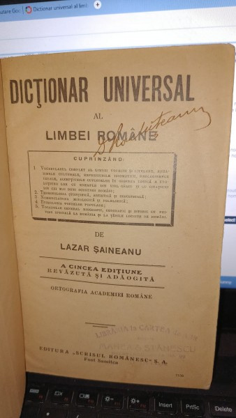 Dictionar universal al limbei romane , Lazar Saineanu , 1925