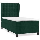 Cumpara ieftin Pat box spring cu saltea, verde inchis, 90x200 cm, catifea