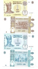 Moldova lot 2 bancnote 1 si 5 lei 2015, UNC foto