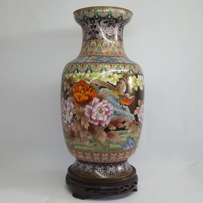 CLOISONNE - Vaza mare, veche, vintage bronz si email - CHINA foto