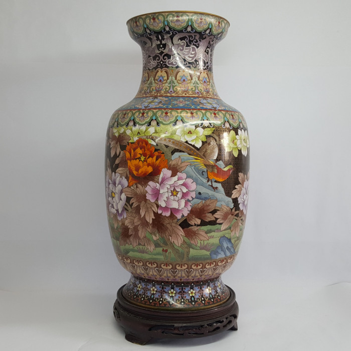CLOISONNE - Vaza mare, veche, vintage bronz si email - CHINA