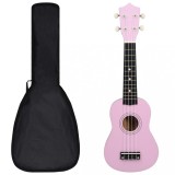 vidaXL Set ukulele soprano, cu husă, pentru copii, roz, 21&quot;