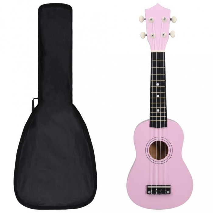 vidaXL Set ukulele soprano, cu husă, pentru copii, roz, 21&quot;