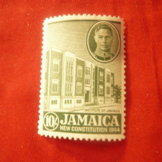 Timbru Jamaica 1945 Rege George VI , val. 10sh. verde sarniera