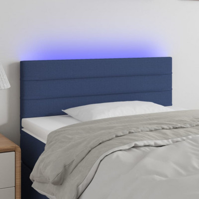 vidaXL Tăblie de pat cu LED, albastru, 80x5x78/88 cm, textil foto
