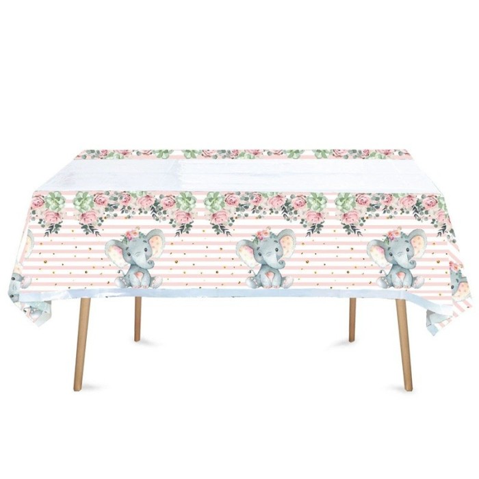 Fata de masa, flippy, din plastic, imprimeu elefanti, 180 x 108 cm, roz
