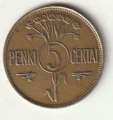 Moneda 5 centai 1925 - Lituania foto