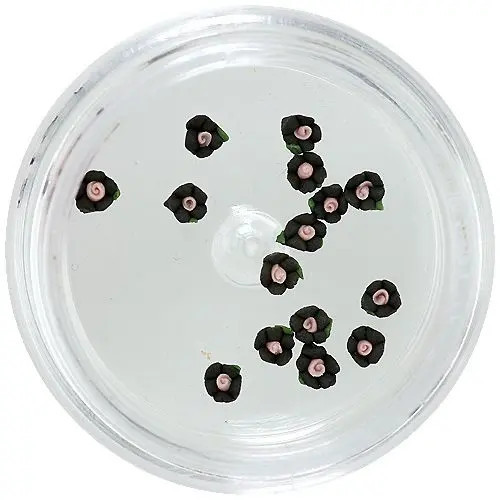Decorațiuni negre pentru unghii - flori acrilice