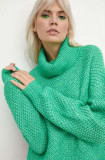 Medicine pulover femei, culoarea verde, călduros, cu guler