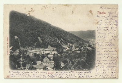 cp Sinaia : Parcul - UPU, circulata 1903, timbru foto