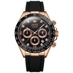 Ceas barbatesc Olevs Silicon Quartz Analog Data Cronograf Negru