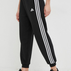 Adidas pantaloni de trening din bumbac femei, culoarea negru, cu imprimeu