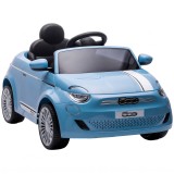 AIYAPLAY Mașinuță electrică pentru copii 12V Fiat 500, baterie litiu, 2 motoare, telecomandă, 3-6 ani, albastră | Aosom Romania