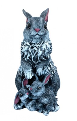 Statueta decorativa, Familie de Iepuri, Gri, 39 cm, DV35-4 foto