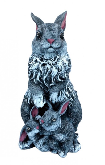 Statueta decorativa, Familie de Iepuri, Gri, 39 cm, DV35-4