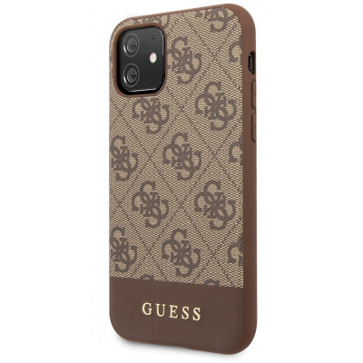 Husa Piele Guess 4G Stripe pentru Apple iPhone 11, Maro GUHCN61G4GLBR foto